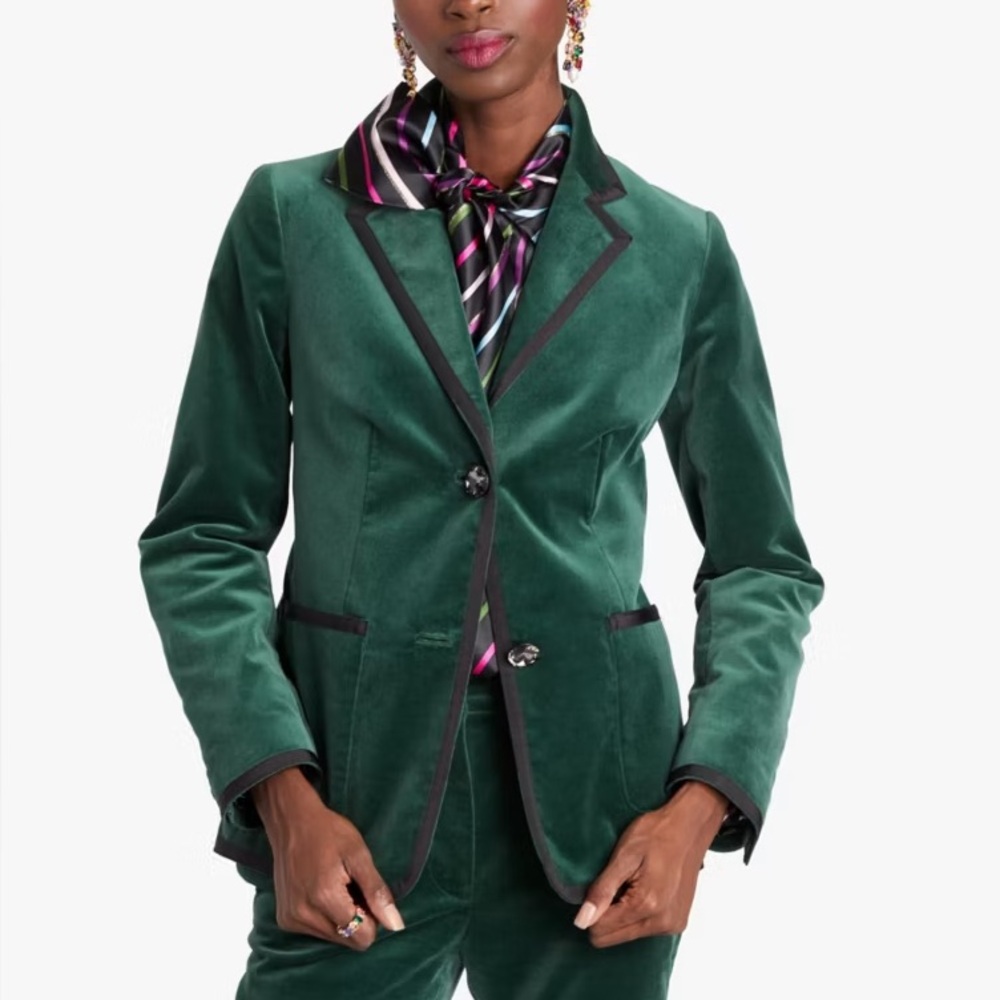 Kate Spade Green Jewel Button Velvet Blazer